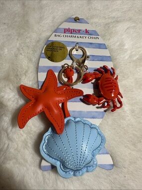 Piper K beach themed crab, shell, and starfish bag charm and key chain